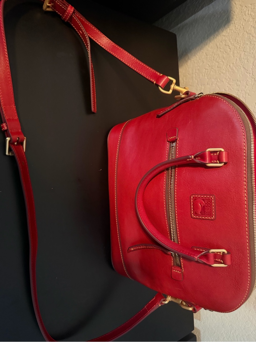 Dooney & Bourke Red Leather Satchel with Gold-Tone Hardware